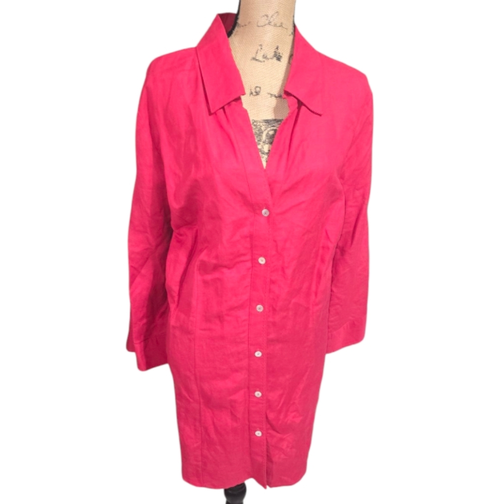 Soft by Avenue‎ Women's Pink Linen Rayon Blend Button Front Tunic Top Size 30/32